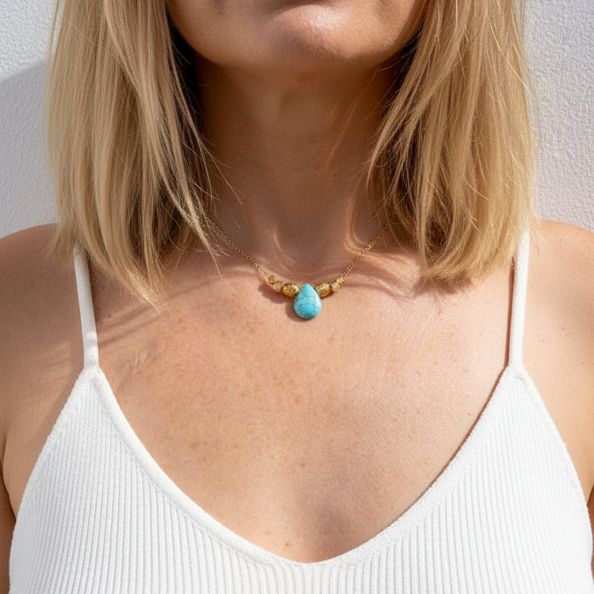Collar Colgante Turquesa dorado