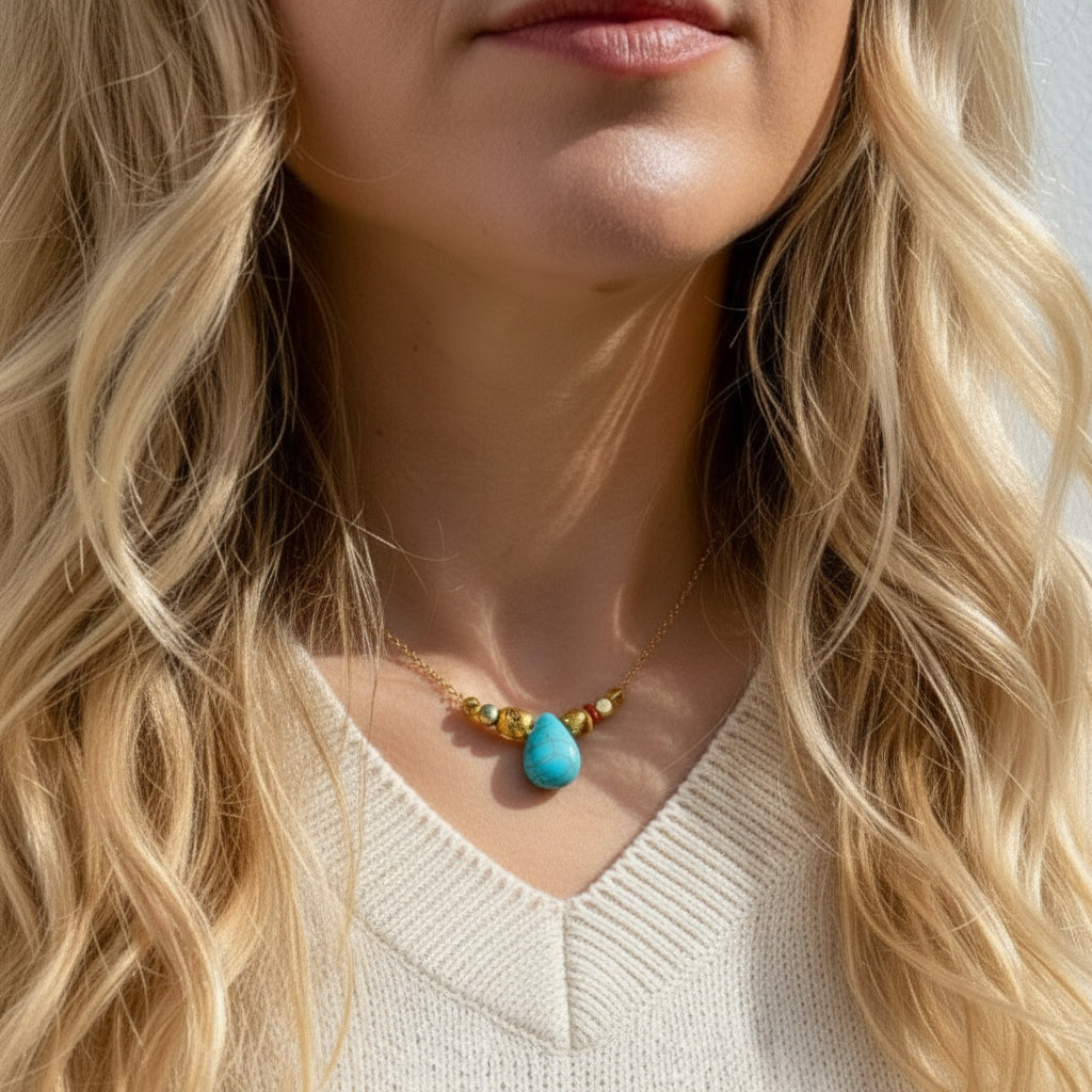Collar Colgante Turquesa dorado
